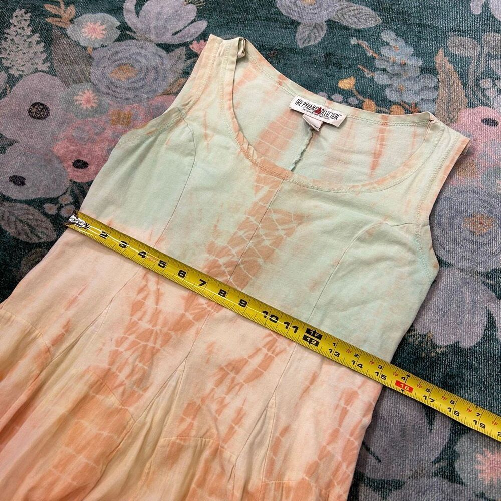 The Pyramid Collection Dress Vintage Small Peach Green Cotton Tie Dye Ombre Midi - Picture 11 of 16